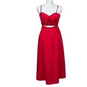 Bardot red midi sundress, small, halter front, full skirt, picnic, celebration